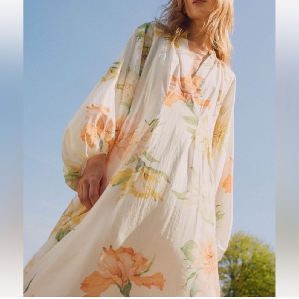H&M White Orange Yellow Floral Print Midi Maxi Dress - Picture 8 of 16